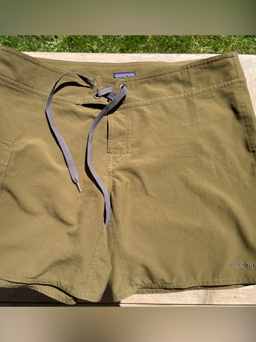 Patagonia Olive Board Shorts with Drawstring Waist 4